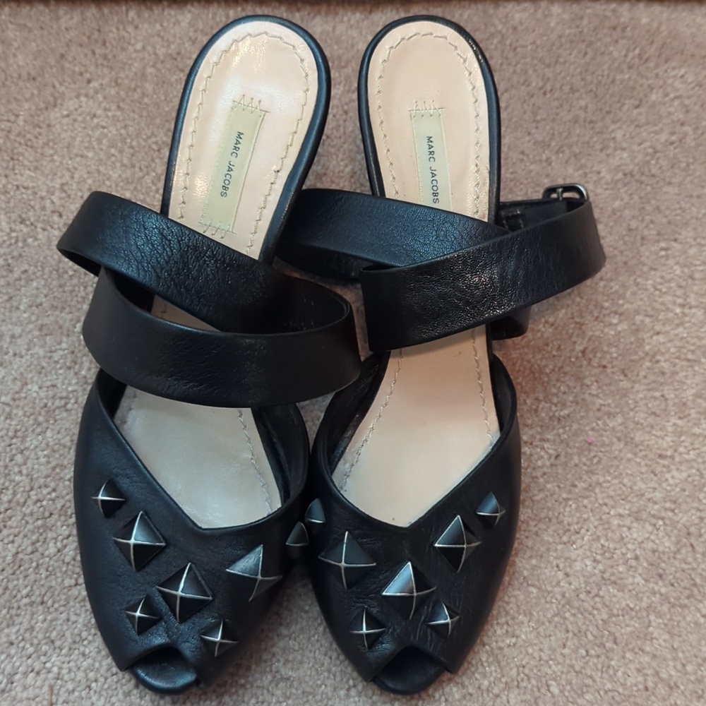Marc Jacobs Peep Toe Leather Heels Size 8.5-9 USA or 39 EU - Picture 5 of 11